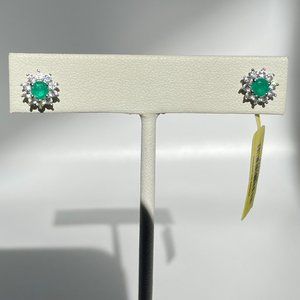 Kagem Zambian Emerald and Natural White Zircon Stud Secure Post Earrings